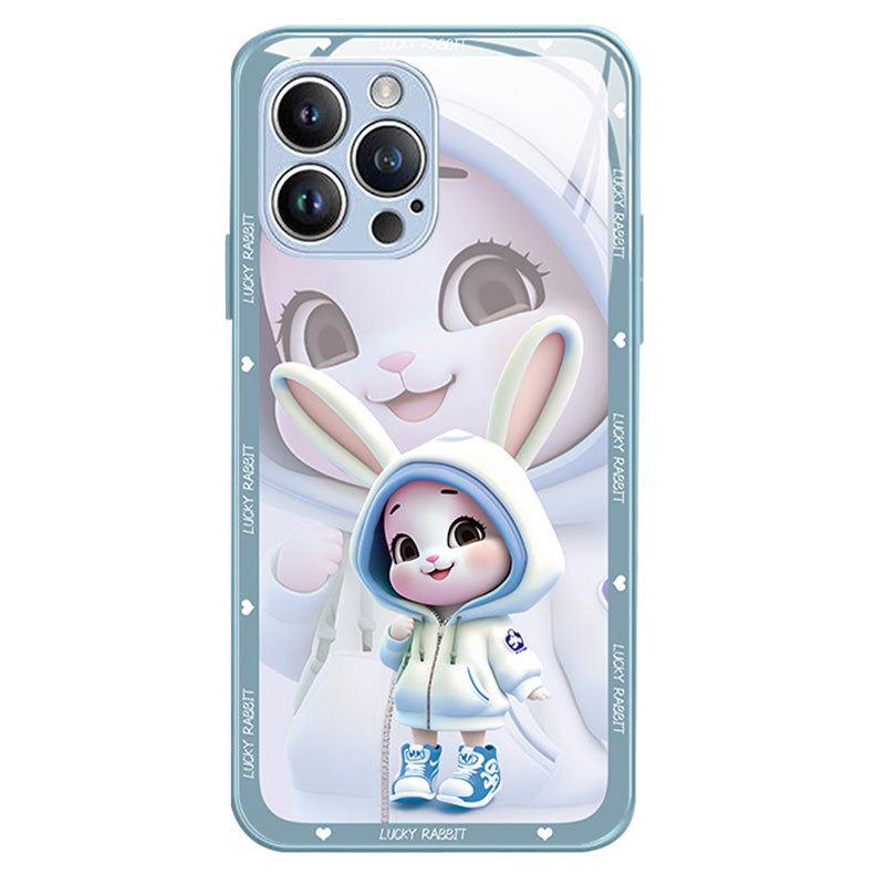 For iPhone 12 Pro 6.1 inch Shockproof Rabbit Pattern Printing Phone Case Hard Tempered Glass+TPU Smartphone Cover - Purple For iPhone 12 Pro 6.1 inch Shockproof Rabbit Pattern Printing Phone Case Hard Tempered Glass+TPU Smartphone Cover - Purple